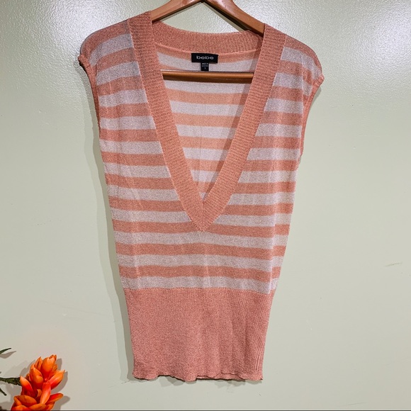 Beautiful Bebe Stripe V Shape Blouse - Picture 3 of 7